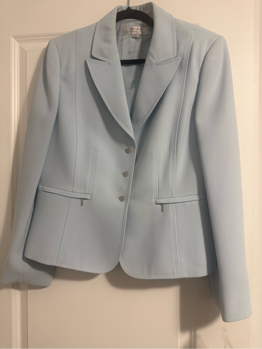 Tahari ASL Pale Blue Tailored Notch-Lapel Blazer